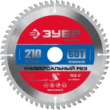 Диск пильный по алюминию 210 x 30/20 мм, 60Т ЗУБР Универсальный рез 36916-210-30-60_z01