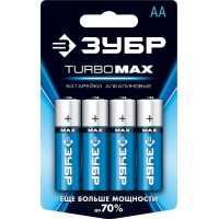 Батарейки алкалиновые TURBO-MAX, AA x 4, 1.5 В ЗУБР 59206-4C_z01