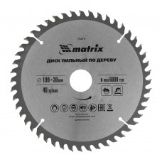 Пильный диск по дереву, 190 х 30 мм, 48 зубьев Matrix Professional (73219)