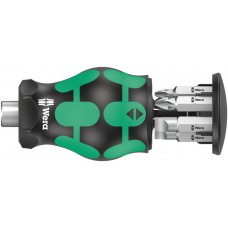 Отвёртка-битодержатель короткая PH 1/2/3, SL 0.6x4.5/1.0x5.5/1.2x6.5 с битами, магнит, 6 пр. Kraftform Kompakt Stubby Magazin 4 WE-008877