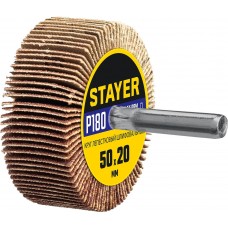 Круг шлифовальный лепестковый d 50 x 20 мм, P180, на шпильке d 6 мм STAYER 36607-180
