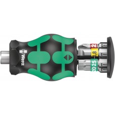 Отвёртка-битодержатель короткая PH 1/2; TORX® TX 15/20/25; SL 0.8 x 5.5 с битами, магнит, 6 пр. Kraftform Kompakt Stubby Magazin 1 WE-008873