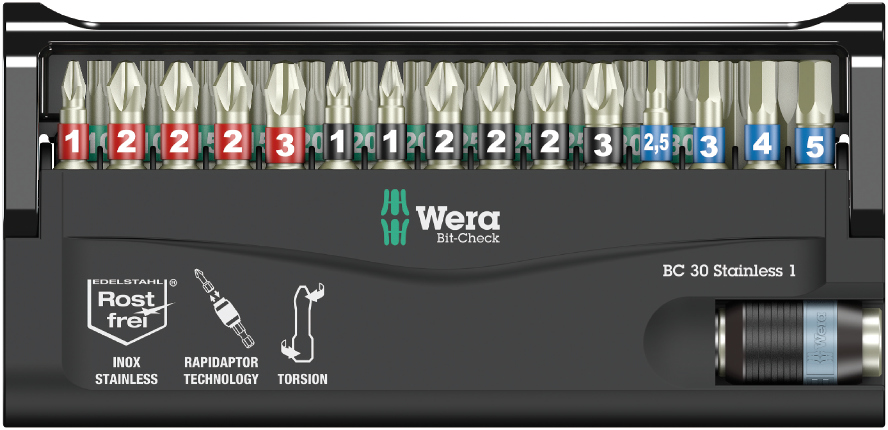 Набор бит с битодержателем Rapidaptor 30 Stainless 1, нерж., 30 пр., 1/4 C6.3 Bit-Check WE-071109