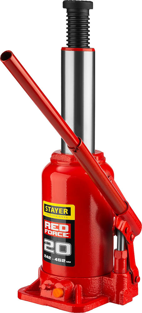 Домкрат бутылочный гидравлический 20 т, 242 - 452 мм RED FORCE Professional STAYER 43160-20