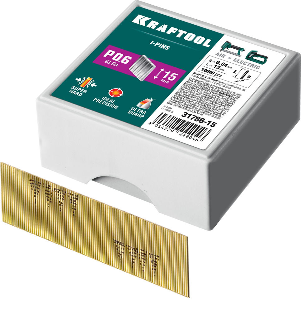 Шпильки тип P0.6, 15 мм, калибр 23GA, 10 000 шт KRAFTOOL 31786-15