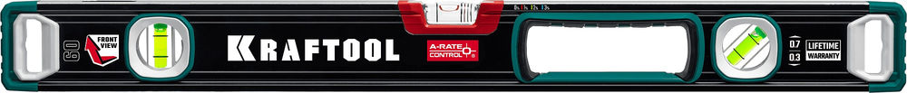 Сверхпрочный уровень A-RATE CONTROL, 600 мм, точность 0.3 мм/м, с инновационным зеркальным глазком KRAFTOOL 34986-60