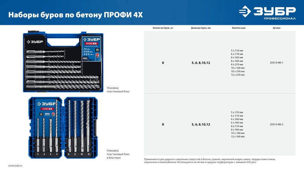 Бур SDS-plus 16 х 310 мм ПРОФИ-4Х ЗУБР 29313-310-16