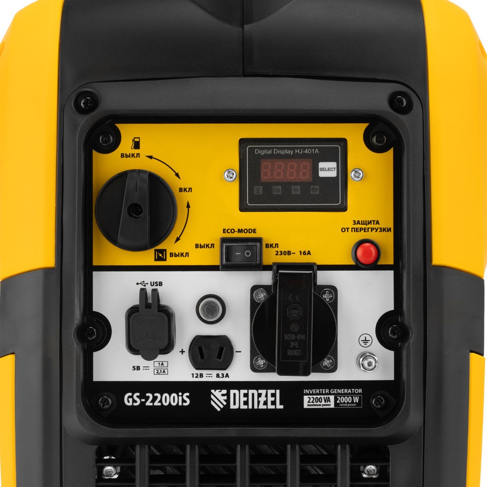 Генератор инверторный GS-2200iS, 2,2 кВт, 230 В, закрытый корпус, ручной старт DENZEL (94713)