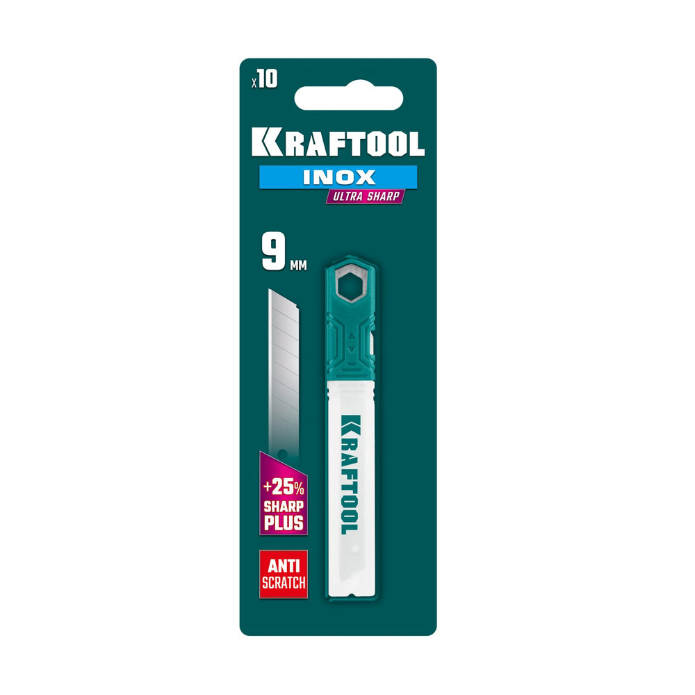 Нержавеющие сегментированные лезвия INOX, 9 мм, 10 шт KRAFTOOL 09608-09-S10