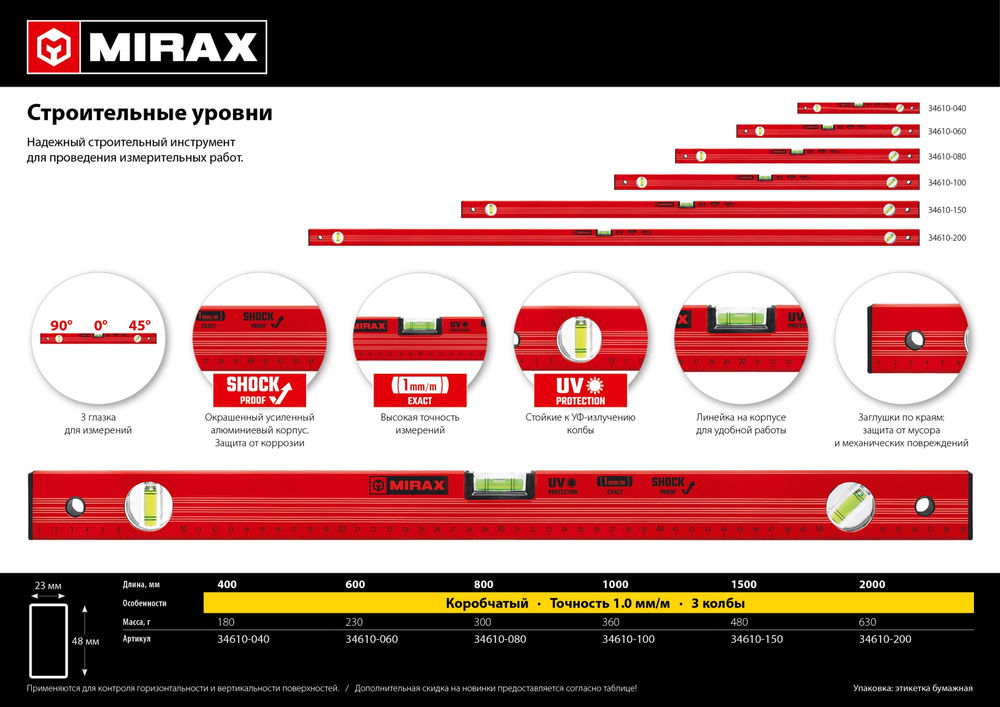 Уровень 1000 мм, с линейкой MIRAX 34610-100