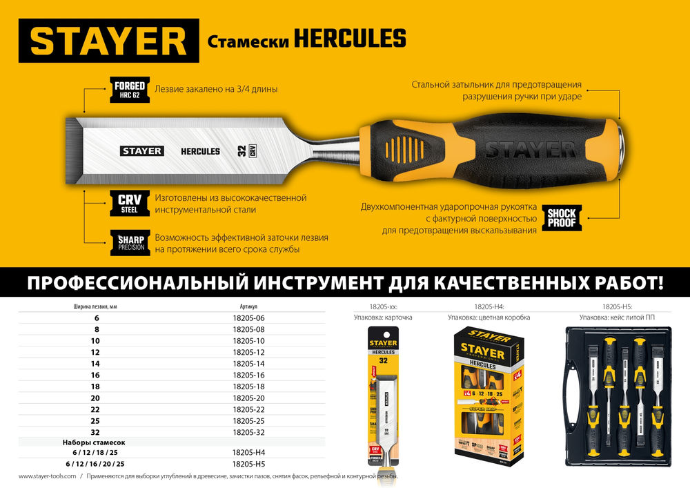 Стамеска-долото 10 мм Hercules Professional STAYER 18205-10