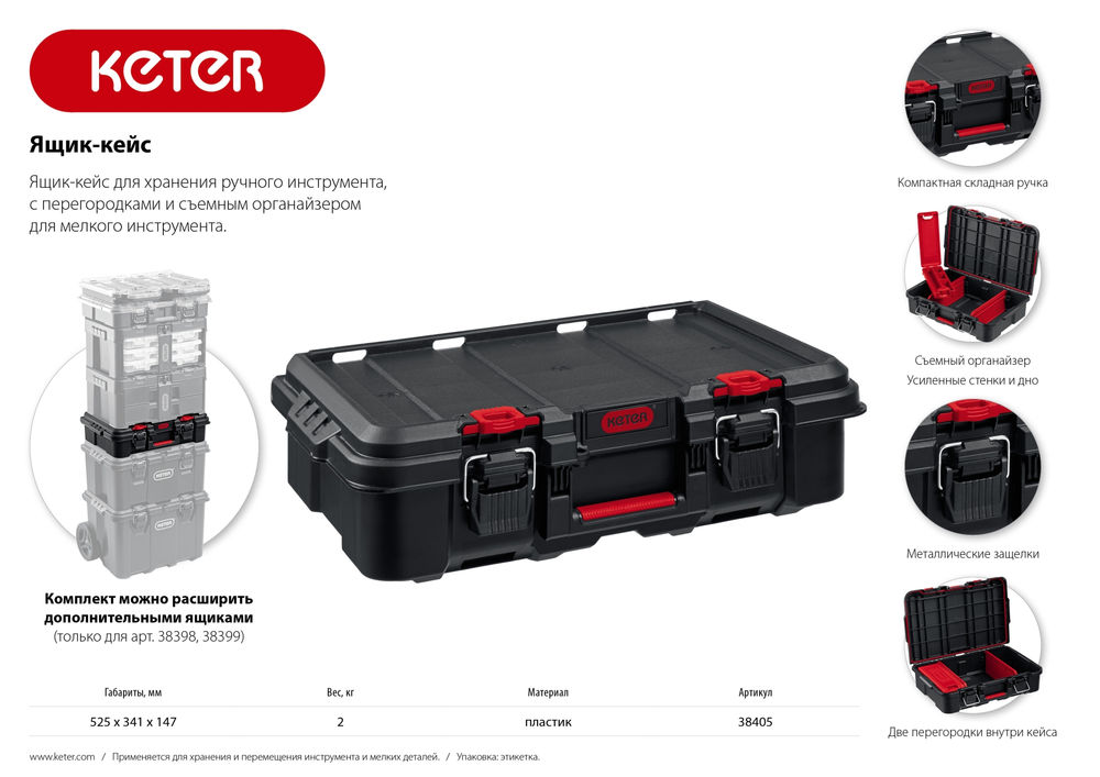 Ящик-кейс пластиковый 526 х 341 х 148 мм (21) STACKNROLL KETER 38405