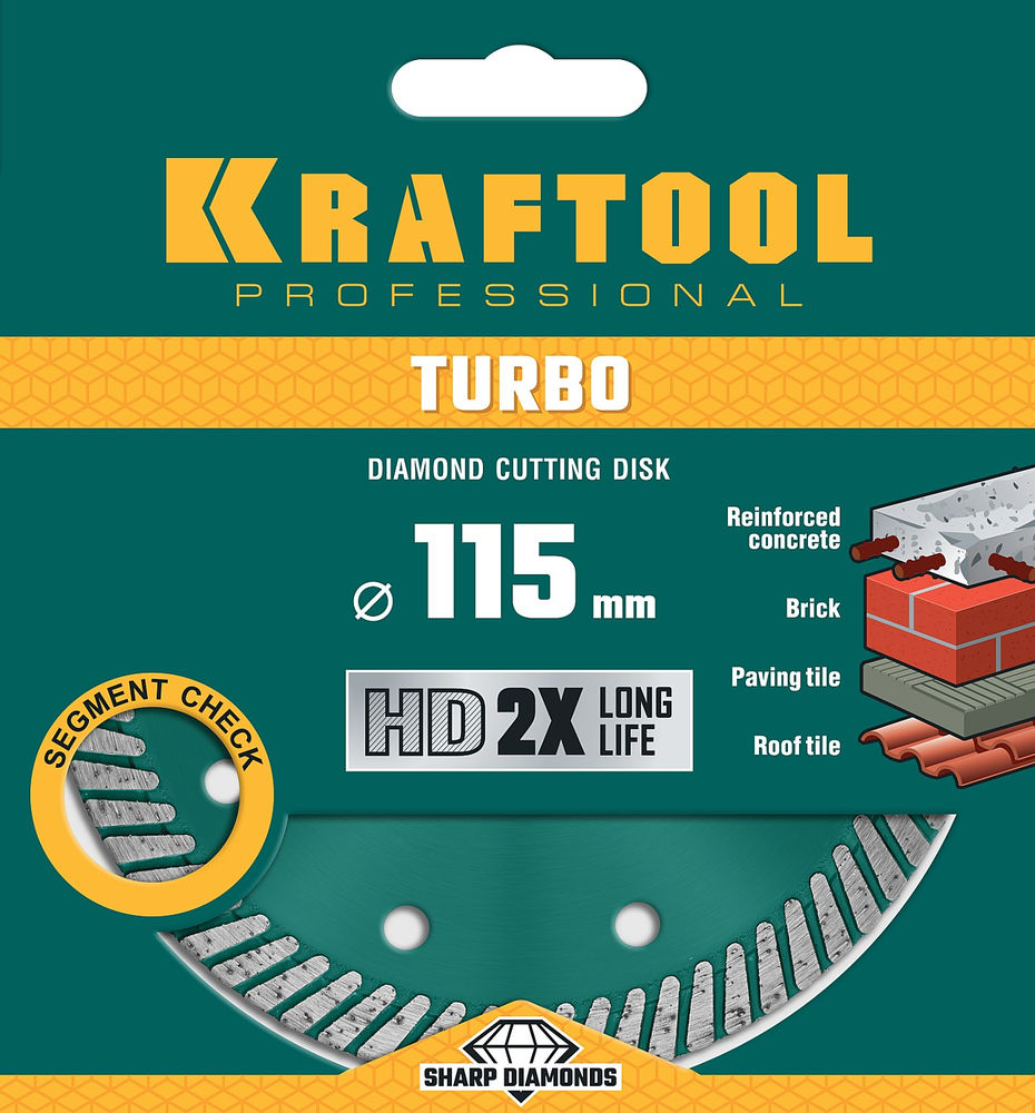 Сегментированный алмазный диск Turbo, 115 мм, (22.2 мм, 10 х 2.2 мм) KRAFTOOL 36682-115