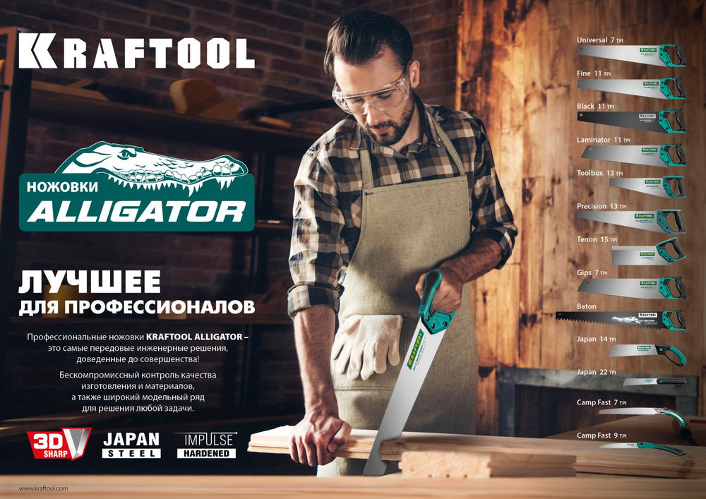 Ножовка по дереву Alligator Toolbox 13, 350 мм KRAFTOOL 15227-35