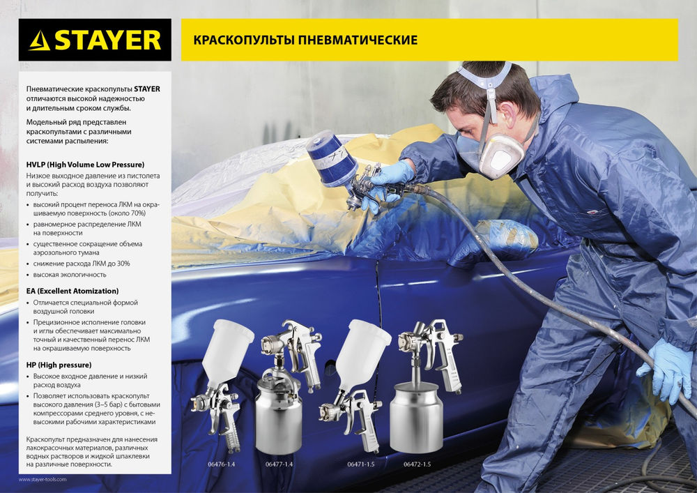 Краскопульт пневматический AirPro G, HVLP 1.4 мм, с верхним бачком STAYER Professional 06476-1.4