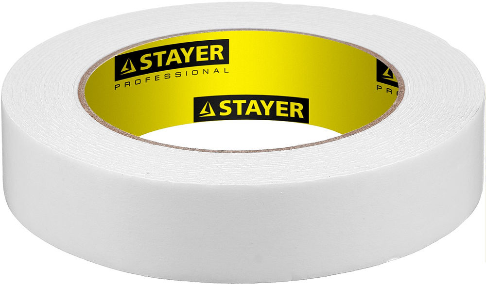 Лента клейкая двухсторонняя 25 мм, 5 м, белая, на вспененной основе STAYER Professional 12231-25-05