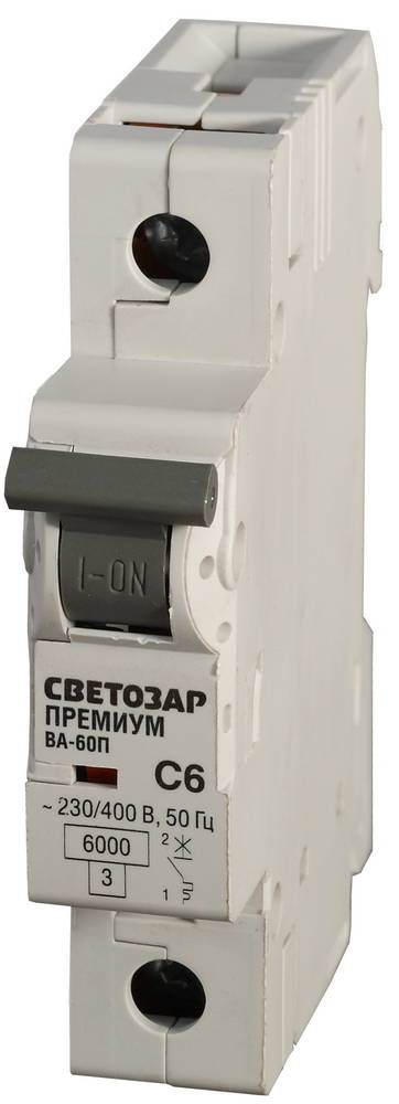Автоматический выключатель ВА-60П, 1P, 50А, C, 6кА, Премиум СВЕТОЗАР SV-49021-50-C