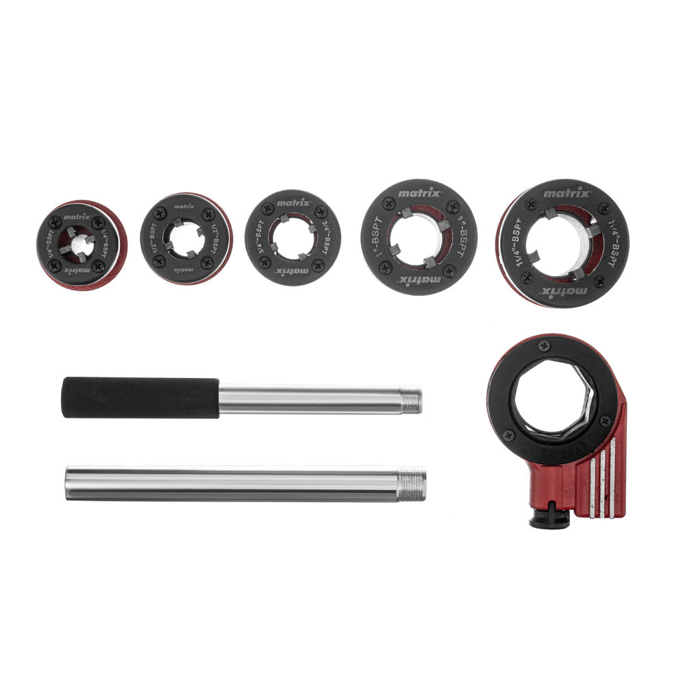 Набор клуппов 1/4-1/2-3/4-1-1.25+ плашкодержатель с трещоткой, 8 предметов Matrix