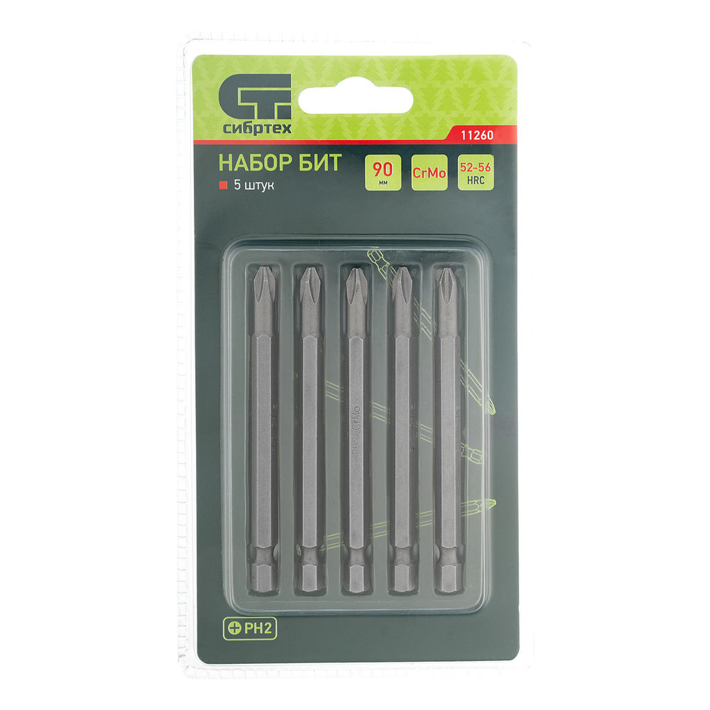 Бита PH2 x 90, сталь CrMo, 5 шт. Сибртех (11260)