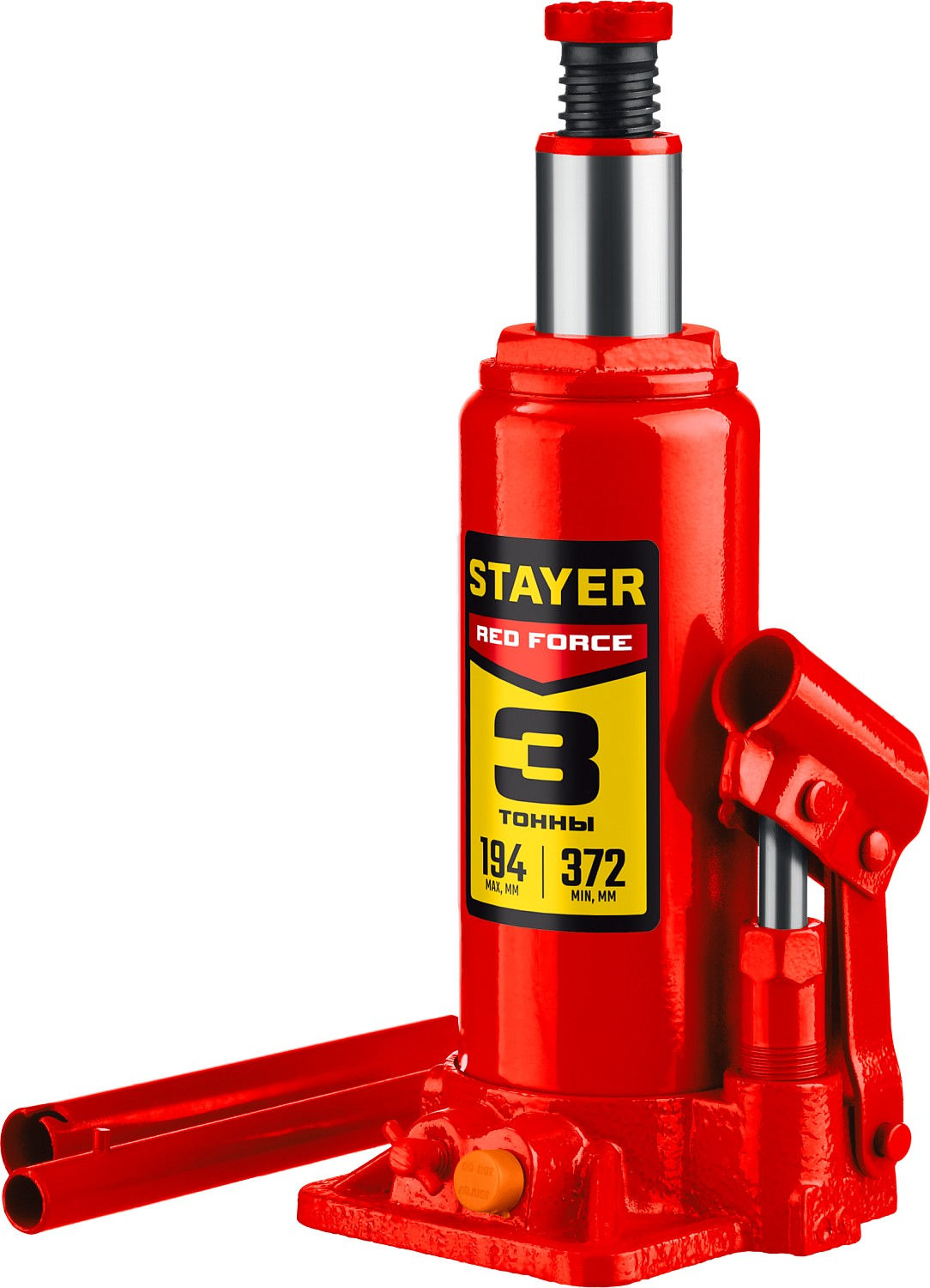Домкрат бутылочный гидравлический 3 т, 194 - 372 мм RED FORCE Professional STAYER 43160-3