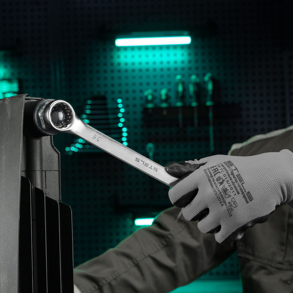 Ключ комбинированный, 25 мм, CrV, матовый хром Stels