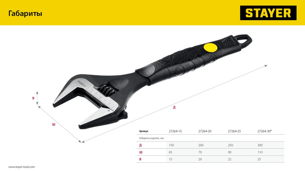Ключ разводной COBRA, 300/60 мм, Professional (27264-30) STAYER