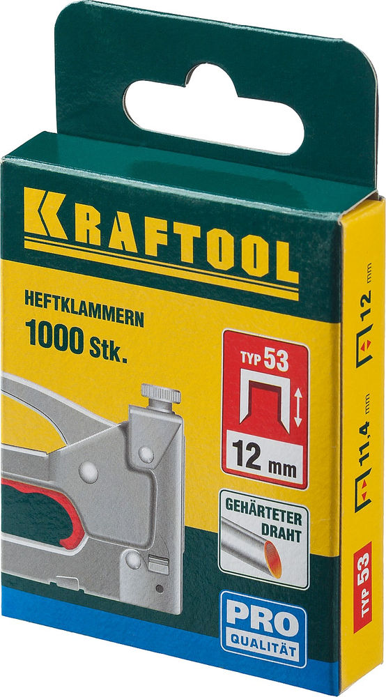 Скобы тип 53 (A/10/JT21), 12 мм, калибр 23GA, 1000 шт KRAFTOOL 31670-12