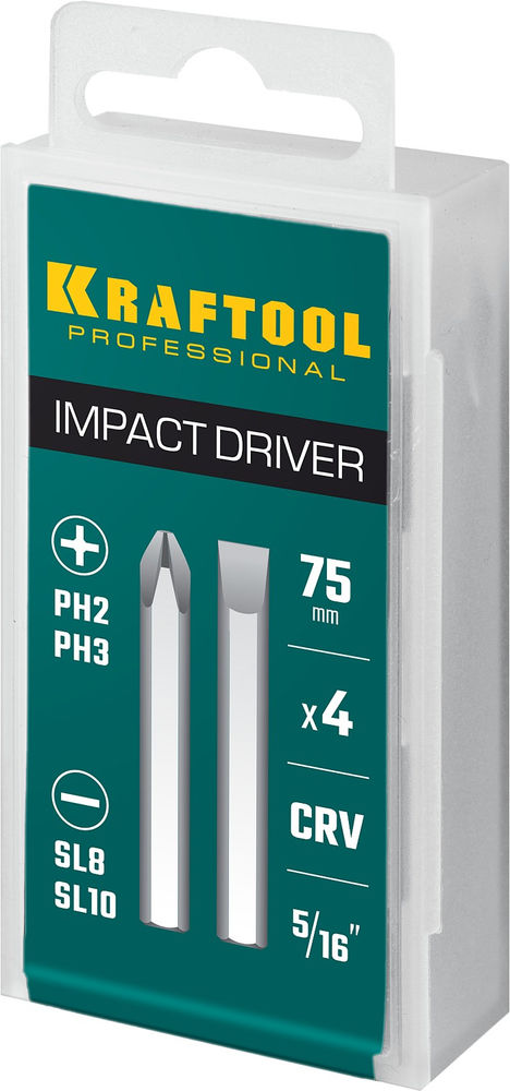 Набор бит для ударной отвертки, 4 шт, 75 мм KRAFTOOL 25552