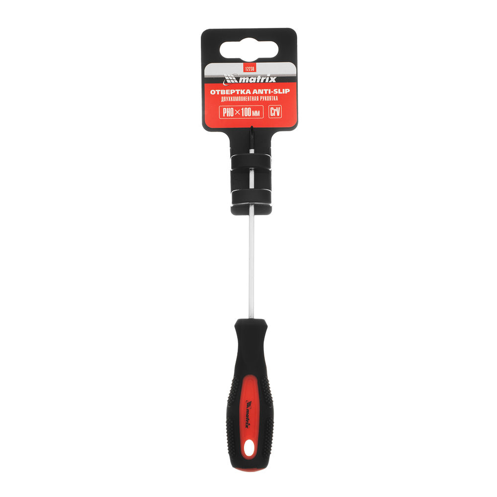 Отвертка Anti-Slip, PH0 х 100 мм, CrV, двухкомпонентная рукоятка Matrix