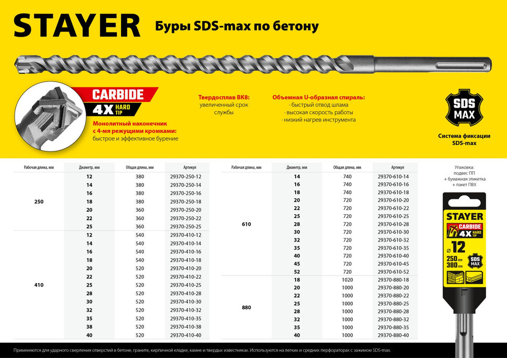 Бур SDS-max Professional Hercules-4Х STAYER 14x410/540 мм 29370-410-14  