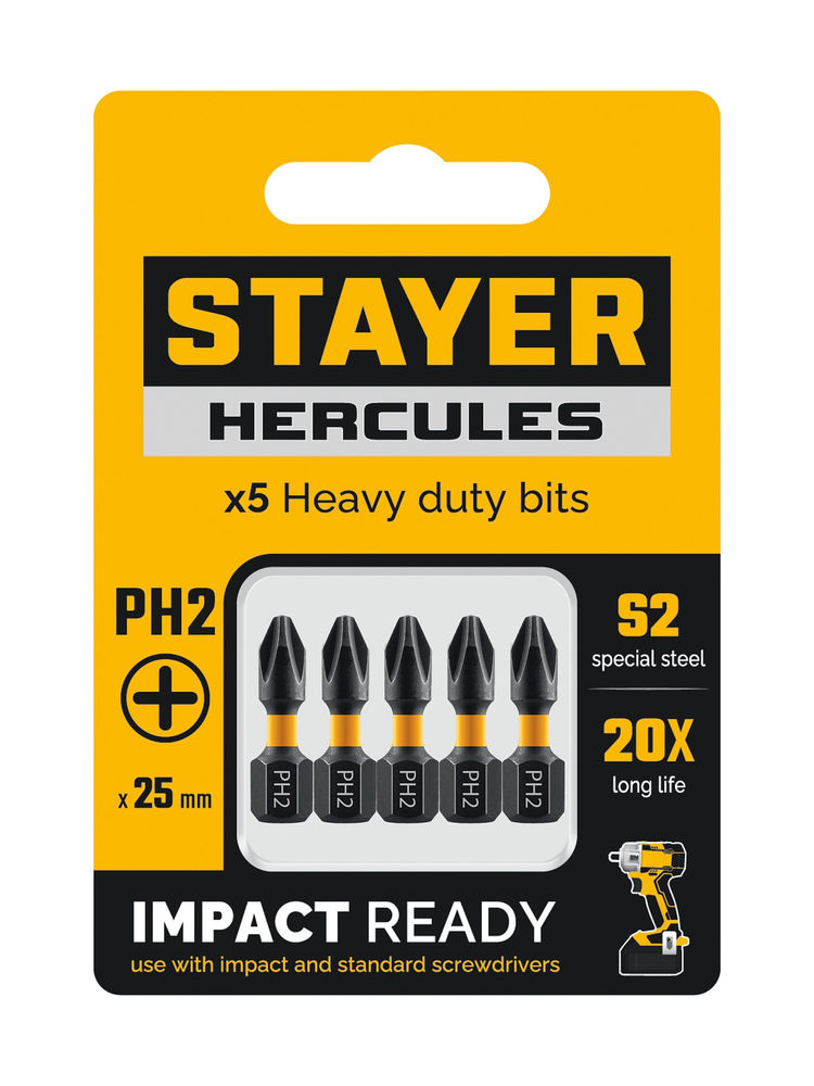 Биты торсионные HERCULES, PH2, 25 мм, 5 шт STAYER 26231-2-25-5