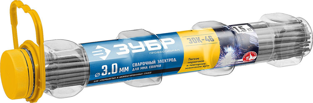 Электрод сварочный ЗОК-46 рутил-целлюлозный D 3.0 x 350 мм, 1.5 кг в ПВХ тубе ЗУБР Профессионал 40031-3.0