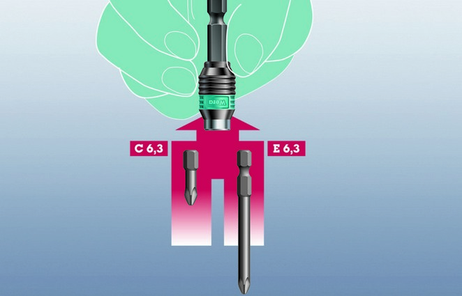 Битодержатель быстросъёмный 100 мм 1/4 E6.3 c магнитом Rapidaptor серия 889/4 R Wera WE-052504