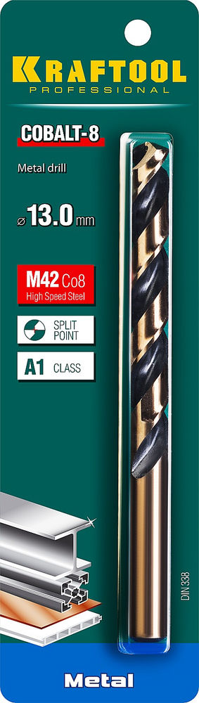 Сверло по металлу 13.0 х 151 мм сталь М42, HSS-Co(8%) COBALT-8 KRAFTOOL 29656-13