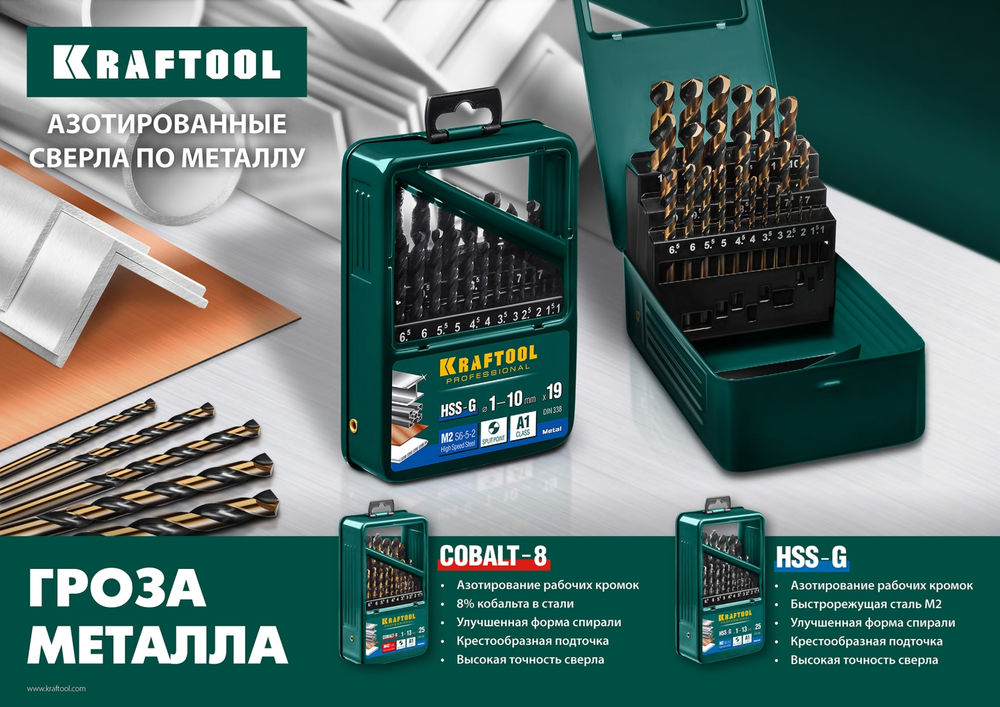 Сверло по металлу 6.0 х 93 мм сталь P6M5 HSS-G KRAFTOOL 29651-6
