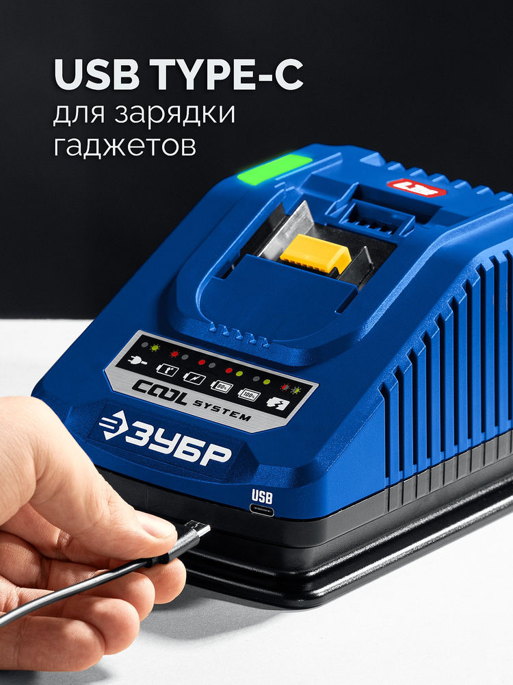 Зарядное устройство для LMS АКБ 20 В 1 порт 1 х 6 А Turbo CHARGE ЗУБР TC-20-1