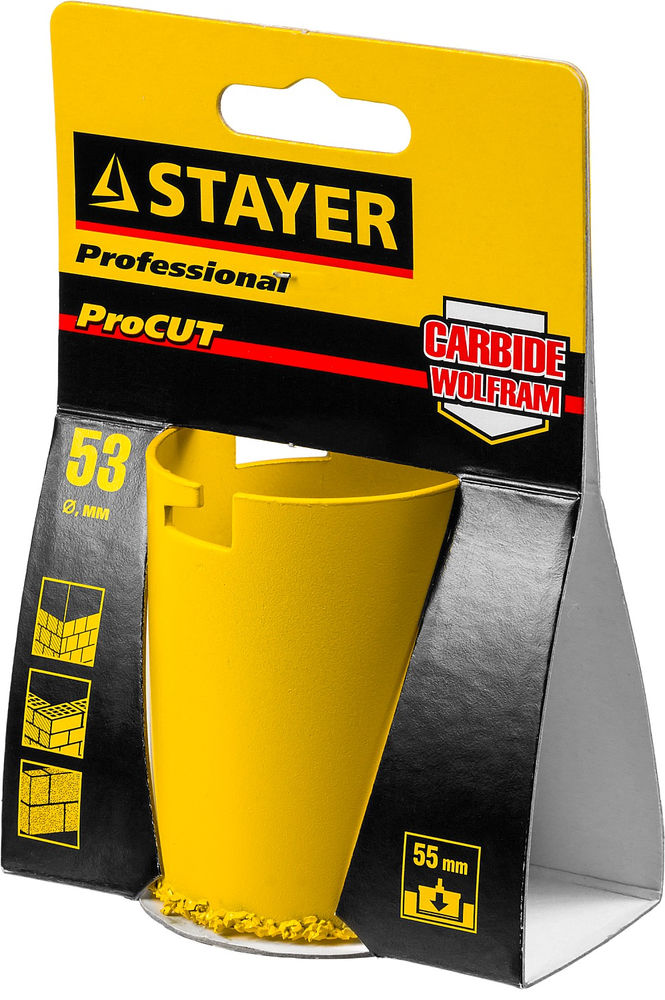 Коронка кольцевая 53 мм, L 55 мм, карбид вольфрама STAYER Professional 33345-53