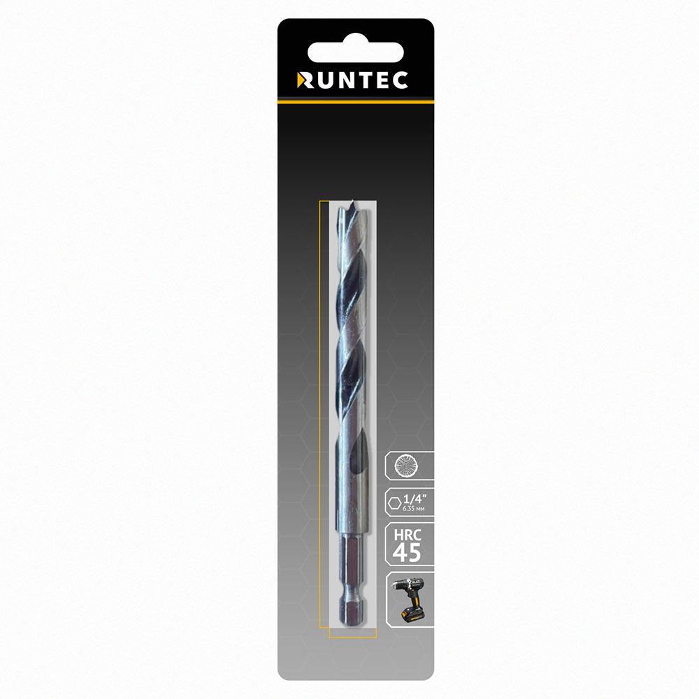 Сверло по дереву Runtec HRC45 12 x 150мм HEX 1/4 RUNTEC RT-DT12