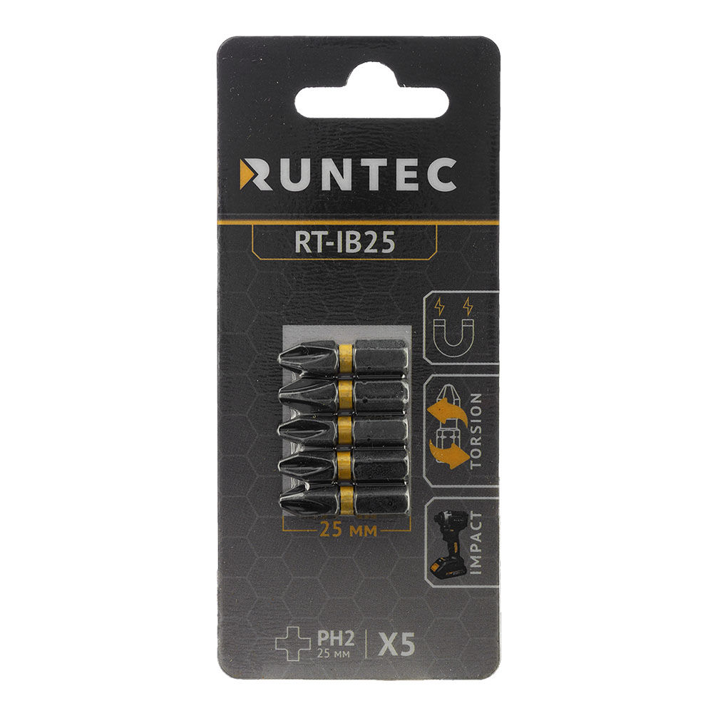Бита ударная RUNTEC H6.35 25мм PH2 5шт., RUNTEC, RT-IB25
