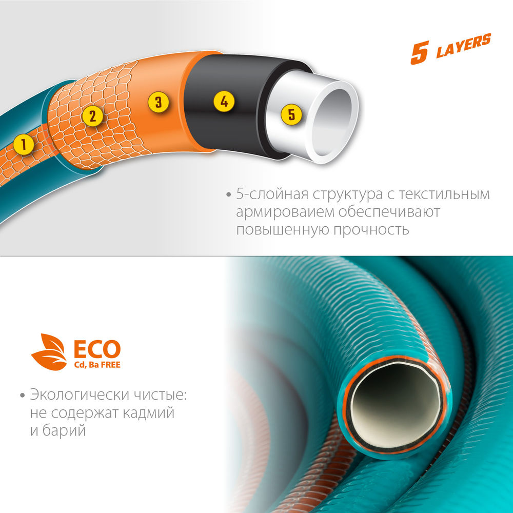 Поливочный шланг EXPERT 5, 3/4 25 м, 30 атм, пятислойный, текстильное армирование, PROLine GRINDA 429007-3/4-25