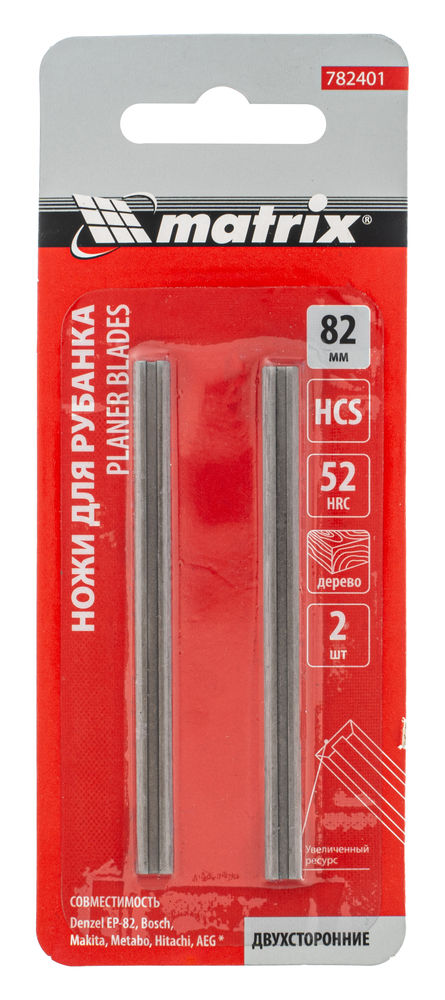 Ножи для эл. рубанка, 65Mn, 82мм, 2шт // Matrix (782401)