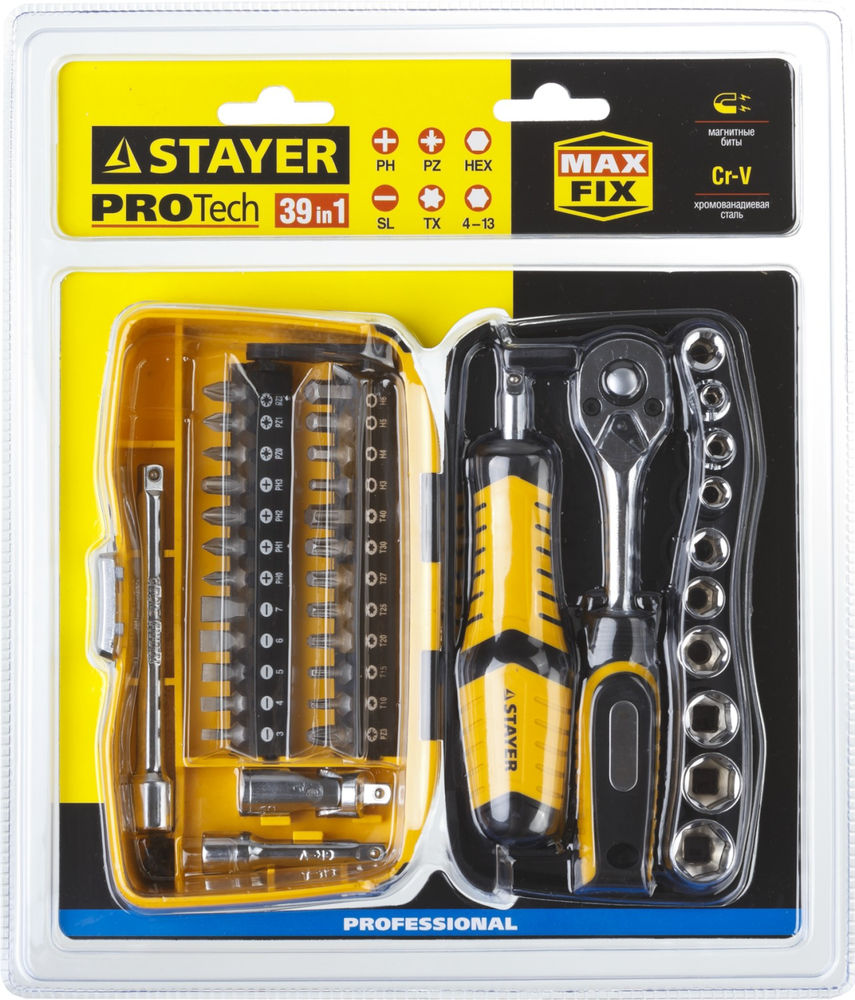Набор инструмента универсальный 39 предм. Pro Tech 39 STAYER 25135-H39