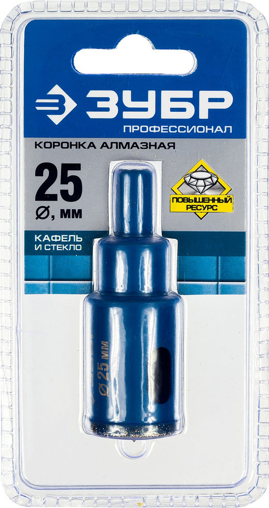 Коронка алмазная АГК, d 25 мм, центр. сверло, трехгранный хвост, Р60 ЗУБР Профессионал 29850-25