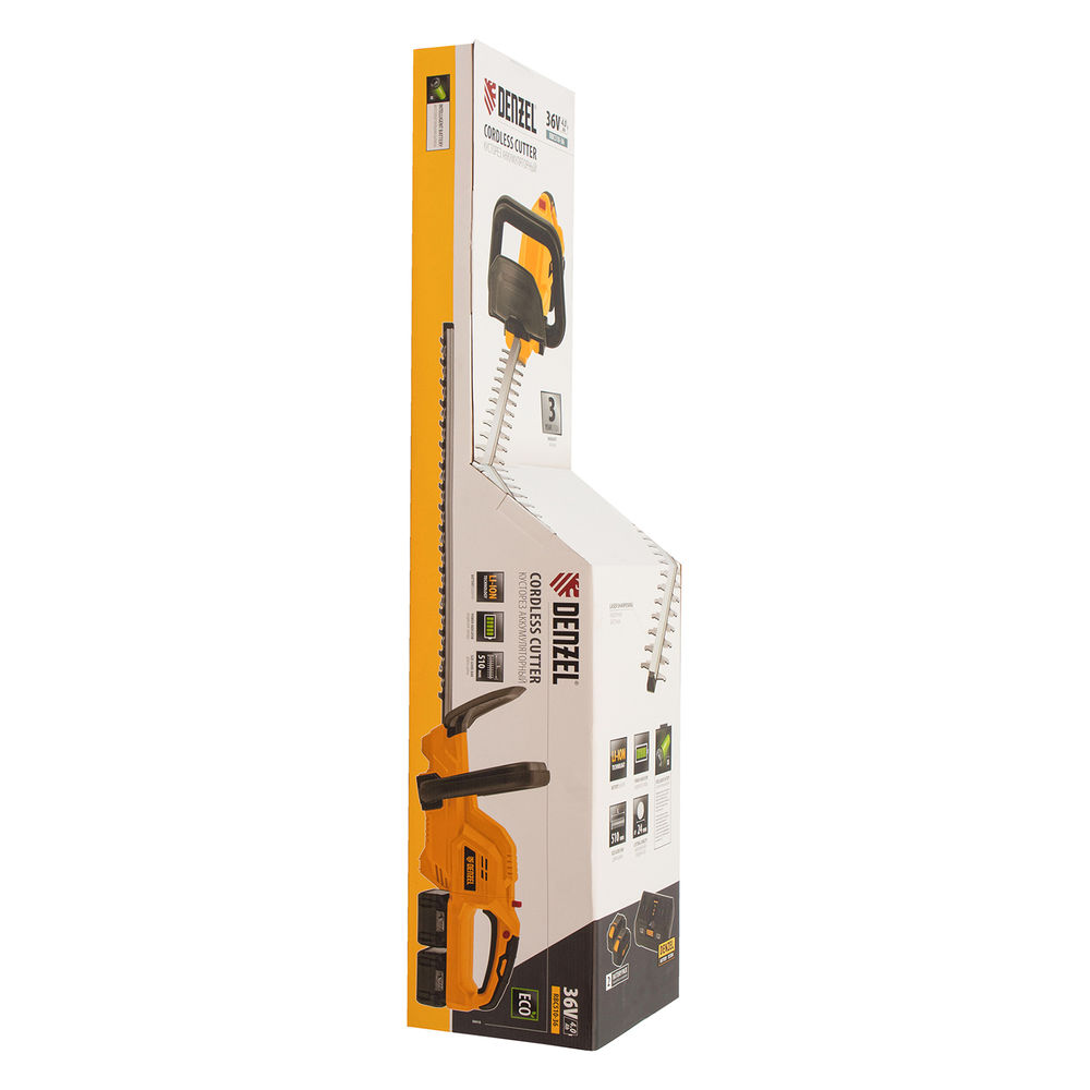Кусторез аккумуляторный RBC510-36, Li-ion, 36 В, 4 Ач, нож 510 мм, поворотная ручка Denzel (59410)