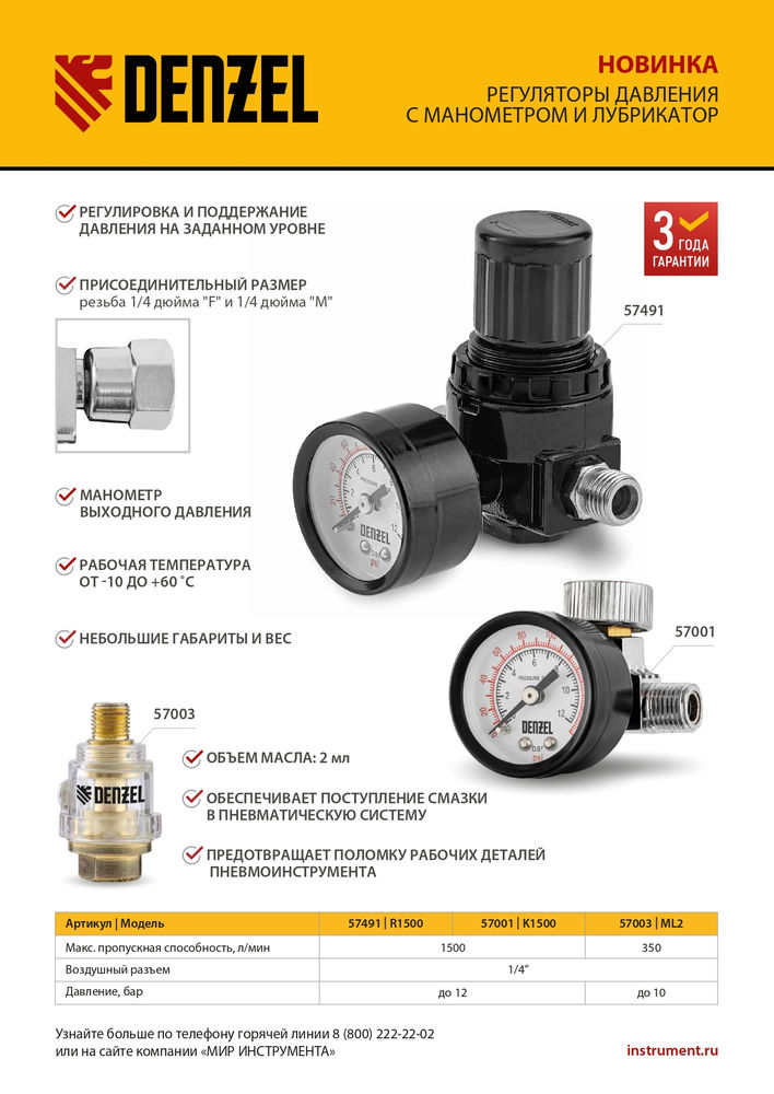 Лубрикатор ML2, 10 бар, 1/4 Denzel (57003)