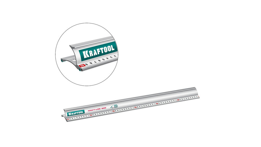 Линейка усиленная алюминиевая 0.6 м со стальной направляющей KRAFT-LINE KRAFTOOL 34275-60