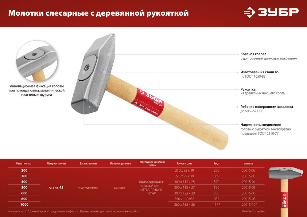 Молоток слесарный 600 г ЗУБР 20015-06_z02