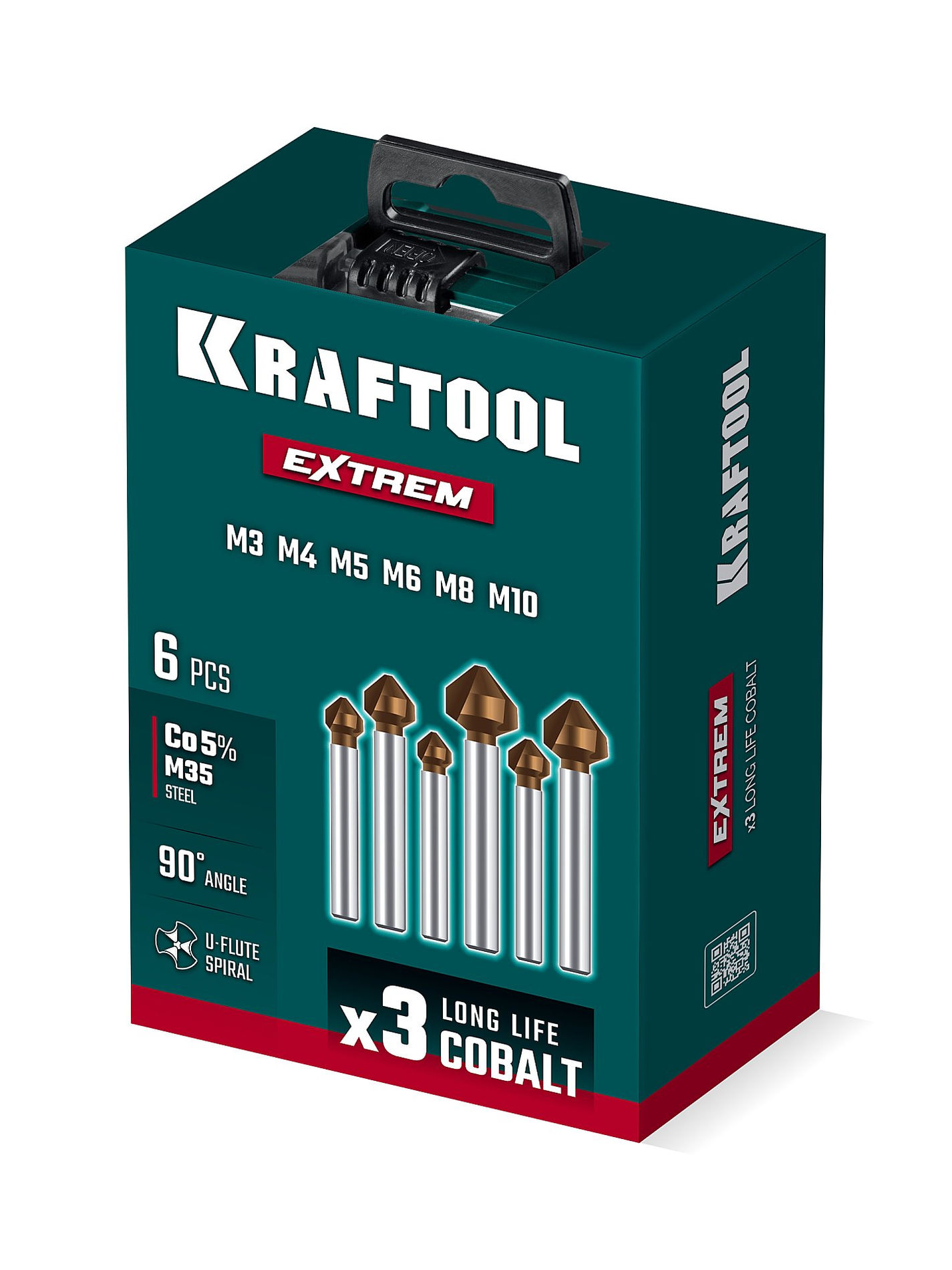 Набор зенковок EXTREME Со5-А 6 штук 6.3/8.3/10.4/12.4/16.5/20.5 мм Z3 90° сталь M35 U-образная спираль KRAFTOOL 29734-H6