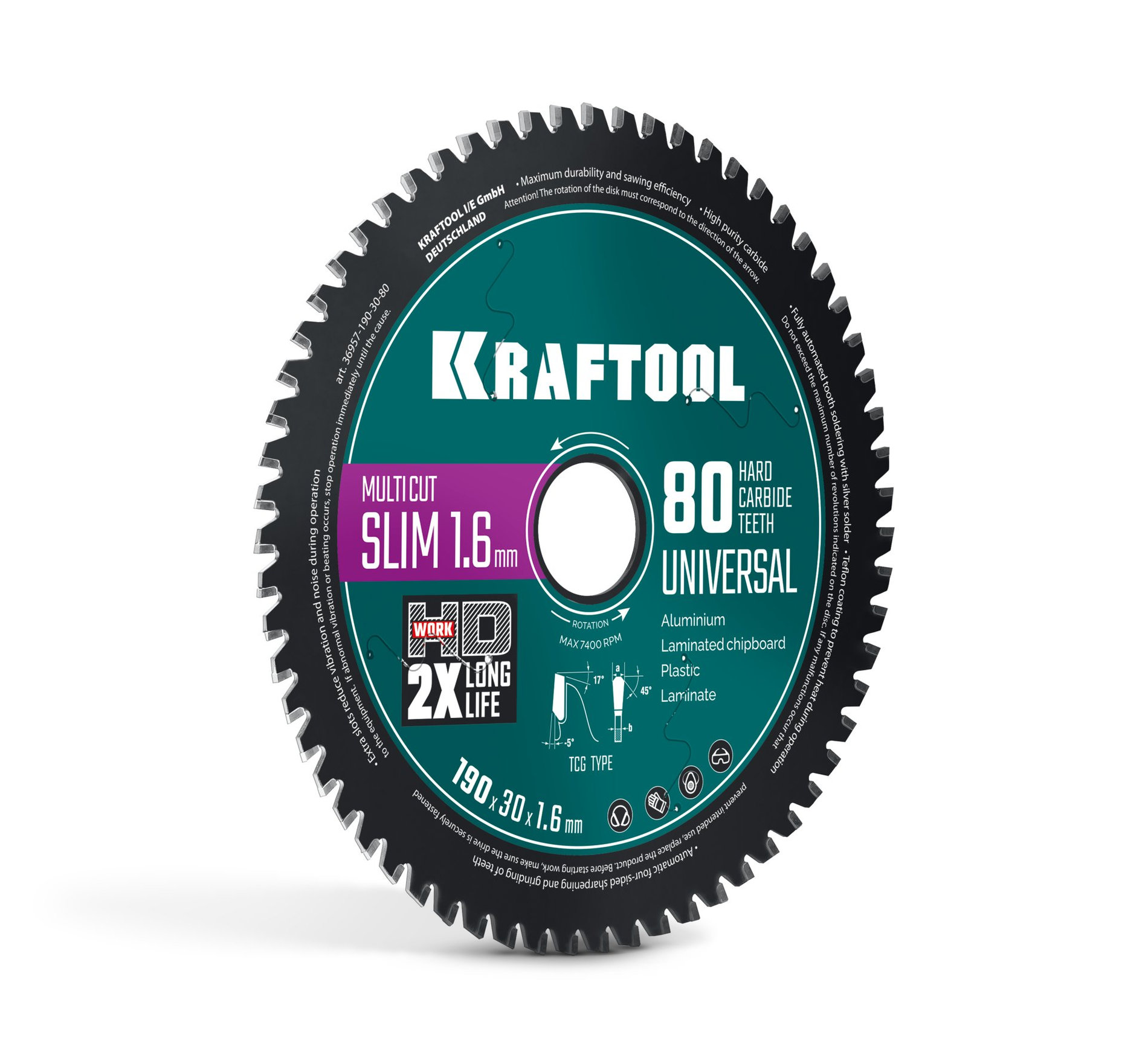 Диск пильный по дереву Slim multi cut 190 х 30 x 1.6 мм 80Т KRAFTOOL 36957-190-30-80