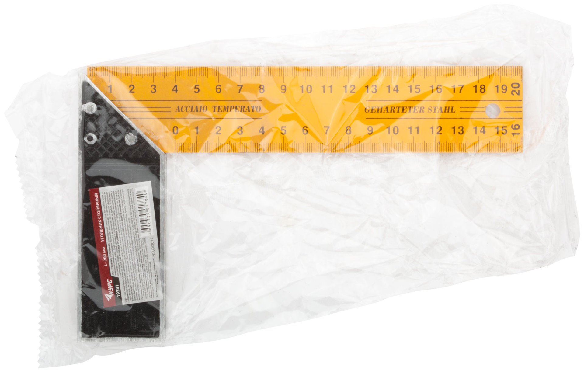 Угольник столярный желтый 200 мм (19381)